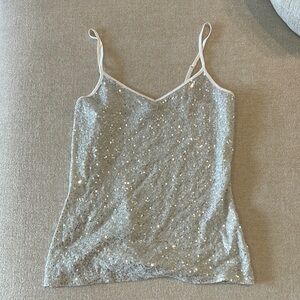 Express Silver Sequin Camisole with V-Neckline